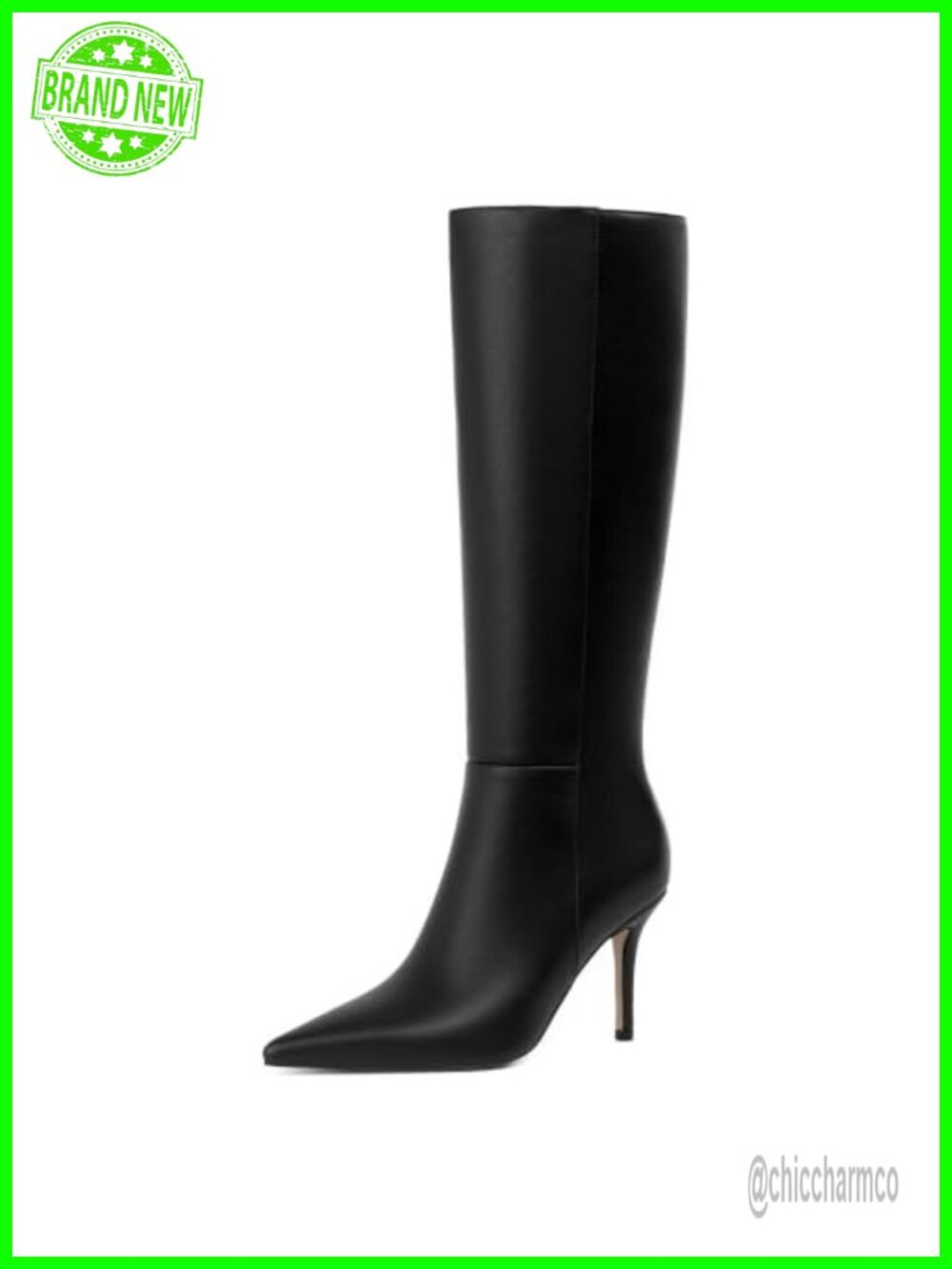 Faux Leather Knee High Stiletto Heel Pointed Toe Tall Boots